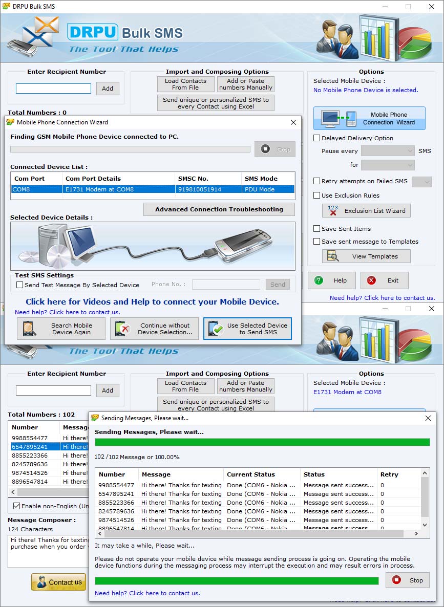 Screenshot of Bulk Messaging Program