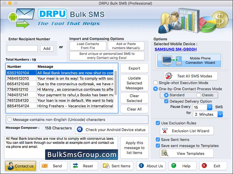 Screenshot of Android Bulk SMS Mac