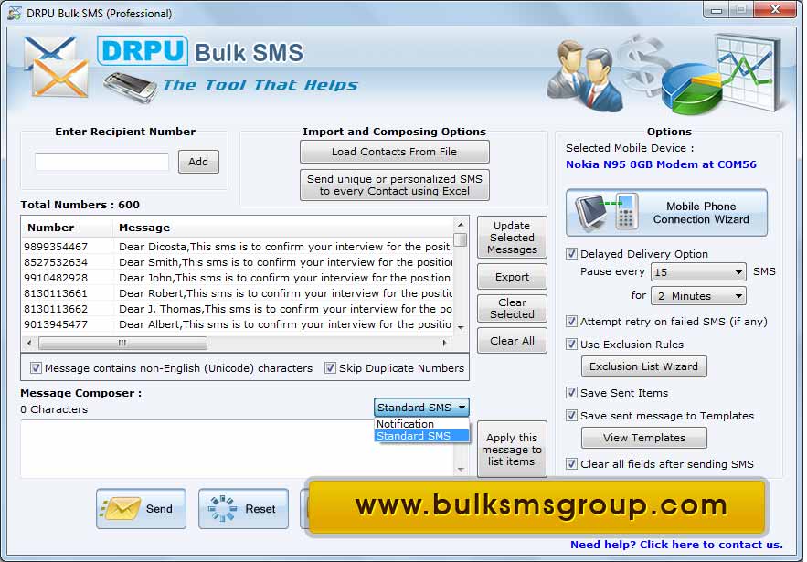 Screenshot of Mobile Bulk SMS Software
