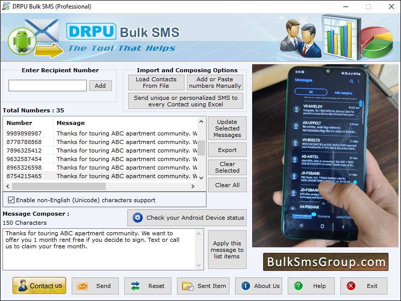 Screenshot of Mobile Bulk SMS Software