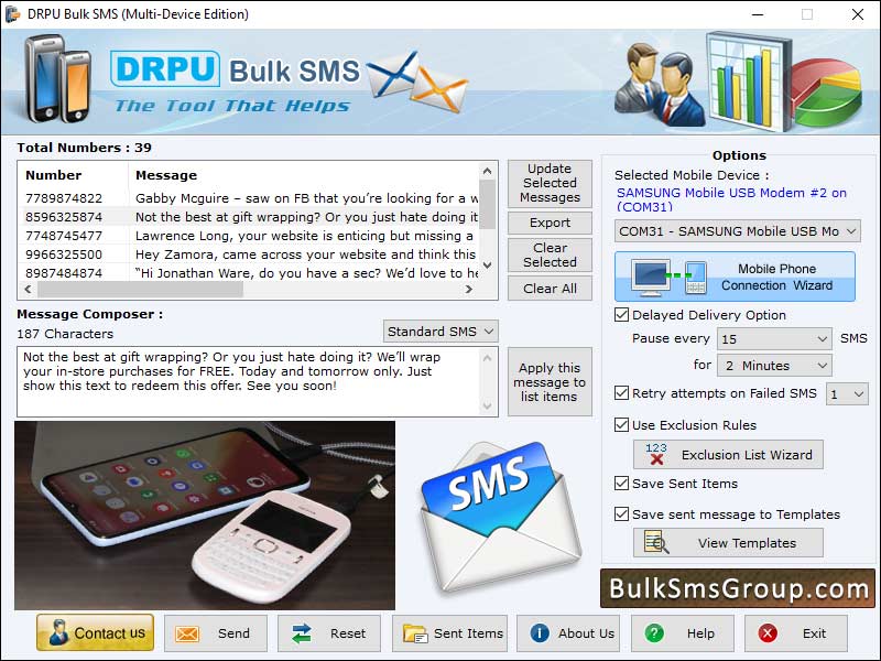 Screenshot of Mass Messaging GSM Mobile