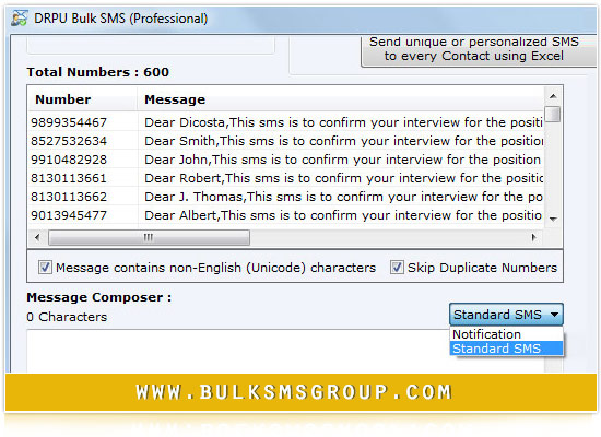 Screenshot of Bulk SMS PC to Mobile 8.2.1.0