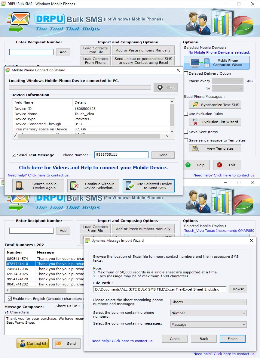 Screenshot of Bulk SMS Windows Mobile