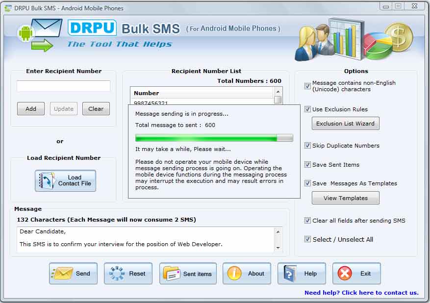 Bulk SMS Software for Android Mobile Phone