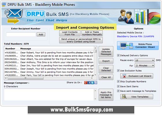Bulk SMS Software for BlackBerry Mobile Phones