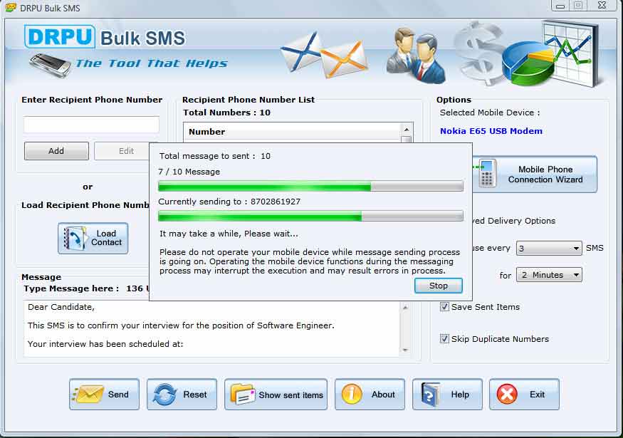 Bulk SMS Software for GSM Mobile Phones Screenshot