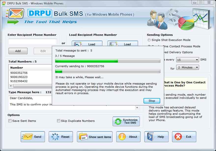Bulk SMS Software for Windows based Mobile Phones Screenshot