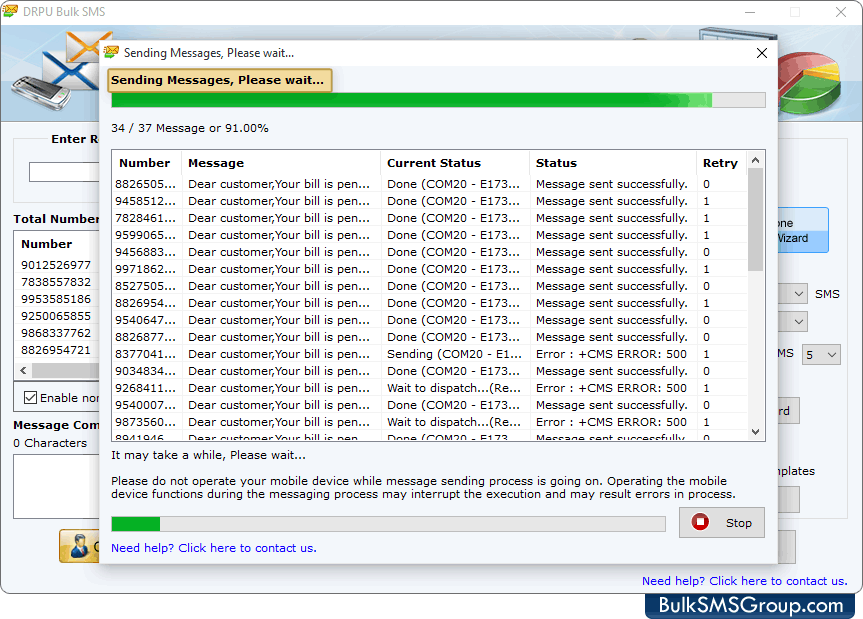 Bulk SMS Software for GSM Mobile Phones send bulk SMS from PC to mobile