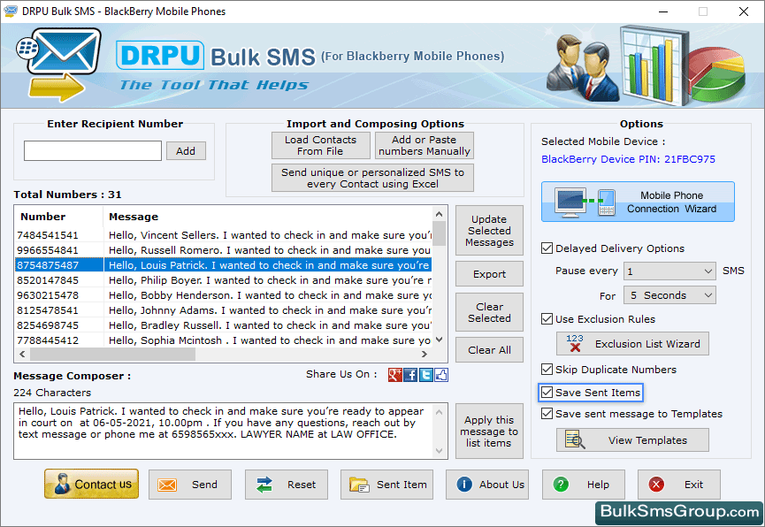 Bulk SMS Software for BlackBerry Mobile Phones