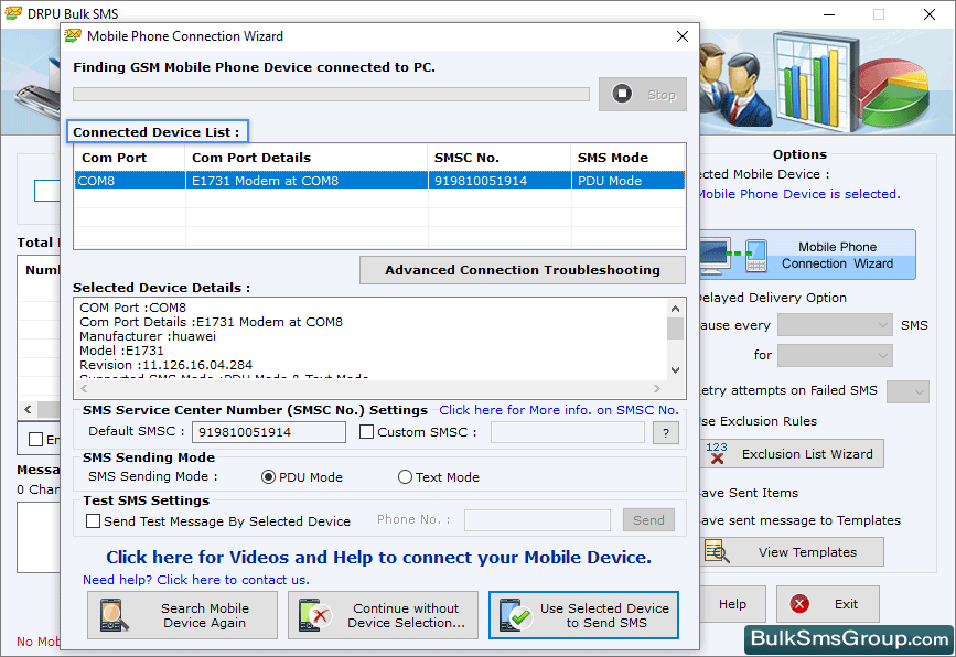 Use Selected Device to Send SMS