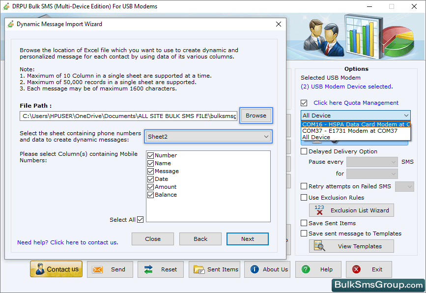 Browse the excel file