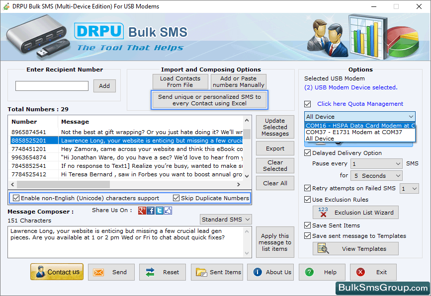 Send unique or personalized SMS to every Contact using Excel