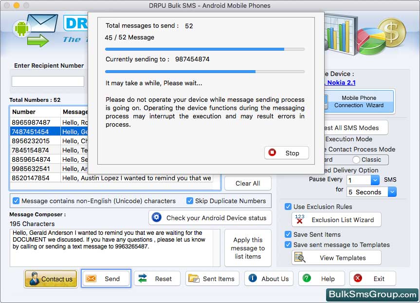 MAC Bulk SMS Software for Android Phones