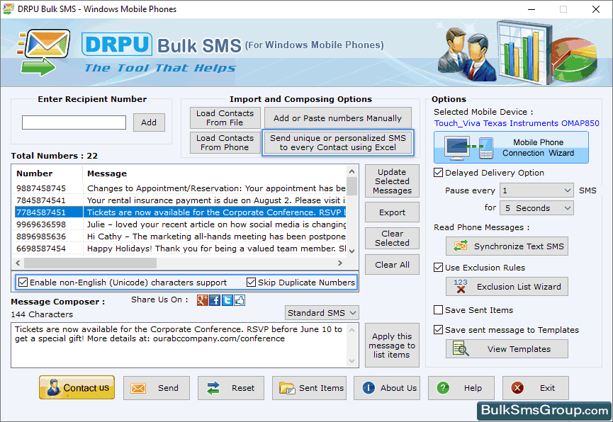 Send unique or personalized SMS to every Contact using Excel